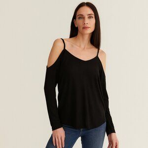 Anna Kaci NEW Black Cold Shoulder Long Sleeve V Neck Casual  Top Size XL